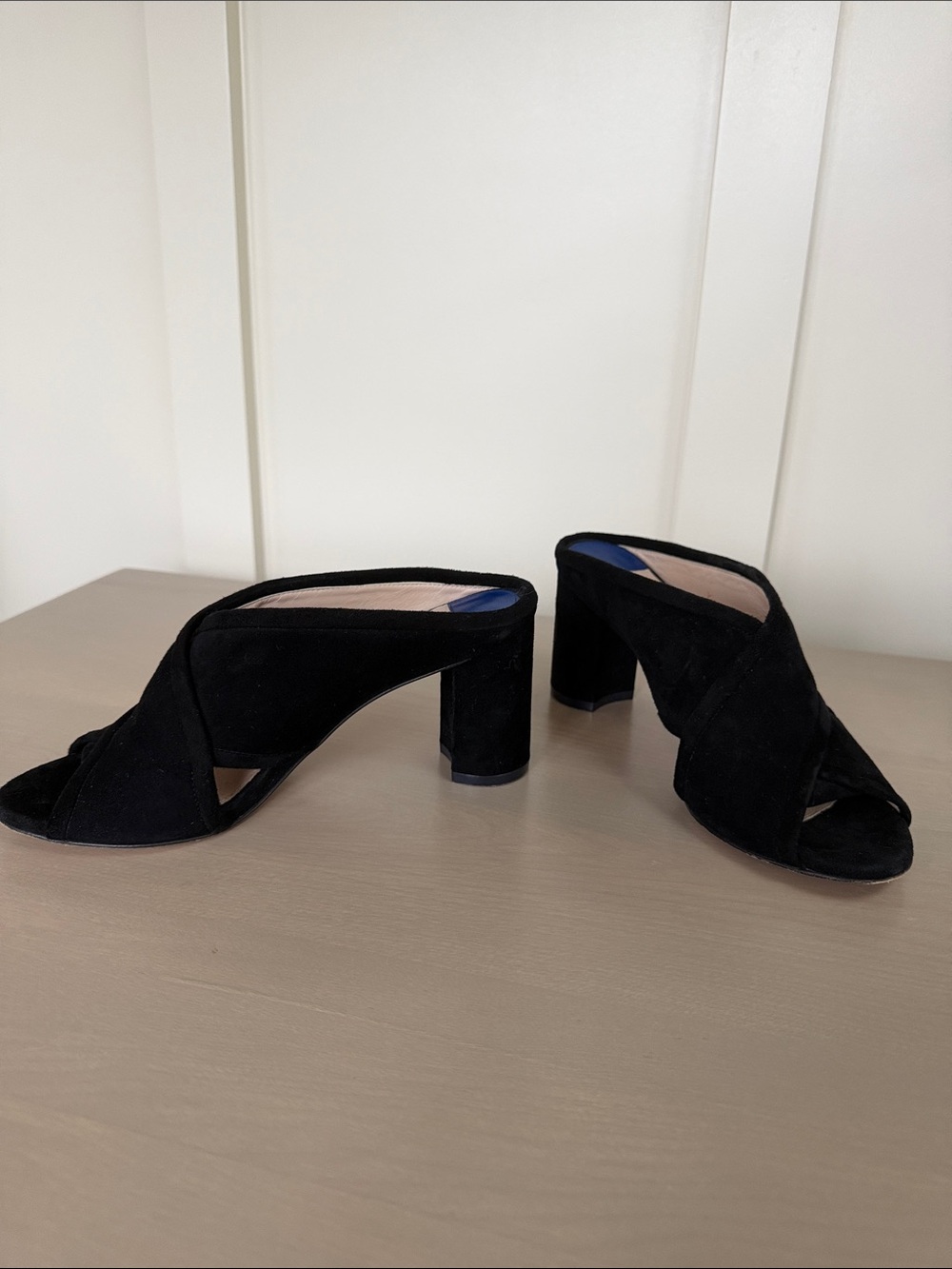Stuart Weitzman Suede Open-Toe Block Heel Mule
